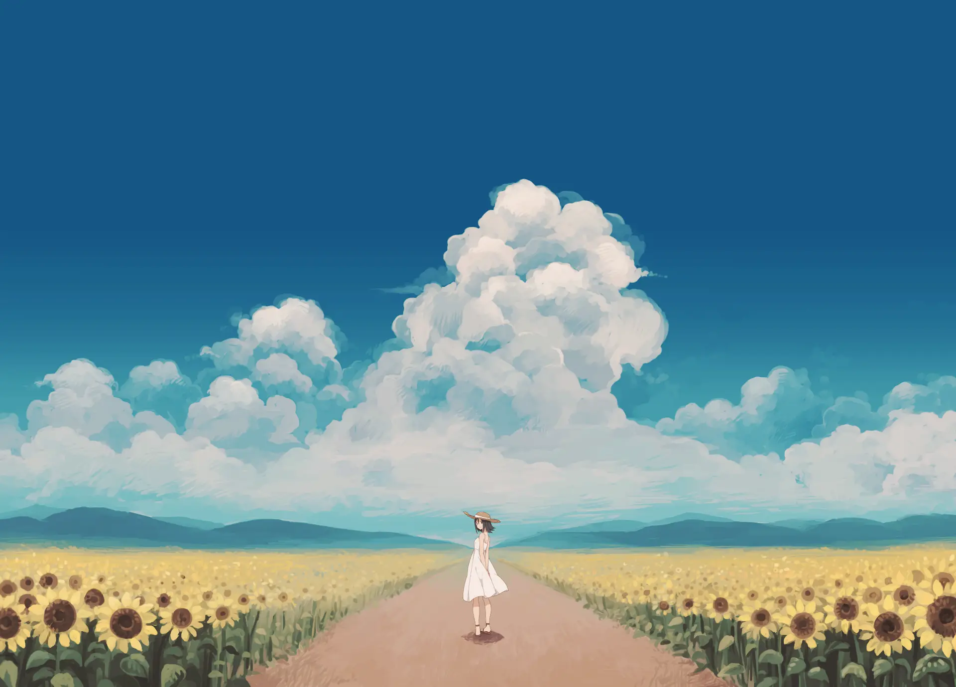 a_woman_standing_on_a_road_with_sunflowers.png